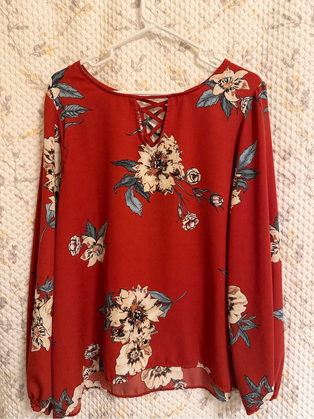 Red floral Crisscross-Back Blouse